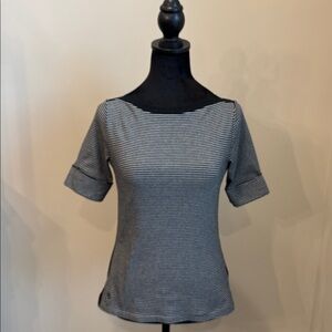 Lauren Ralph Lauren Black/White Striped Boat Neck 3/4 cuff Sleeve Top sz Small